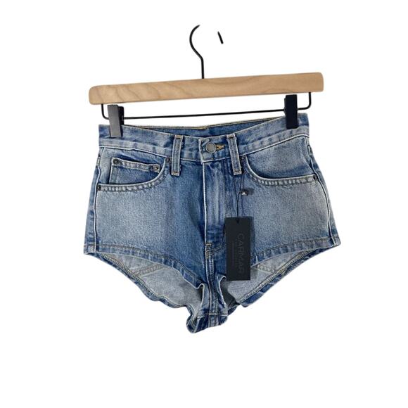 NWT Carmar Los Angelos High Rise SZ 23 Lennox Shorts Y2K Denim Micro Concert - Picture 1 of 9